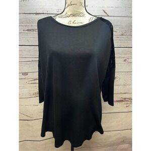Boboau Black Velvet‎ Trim Long Sleeve Tunic Top Women XL